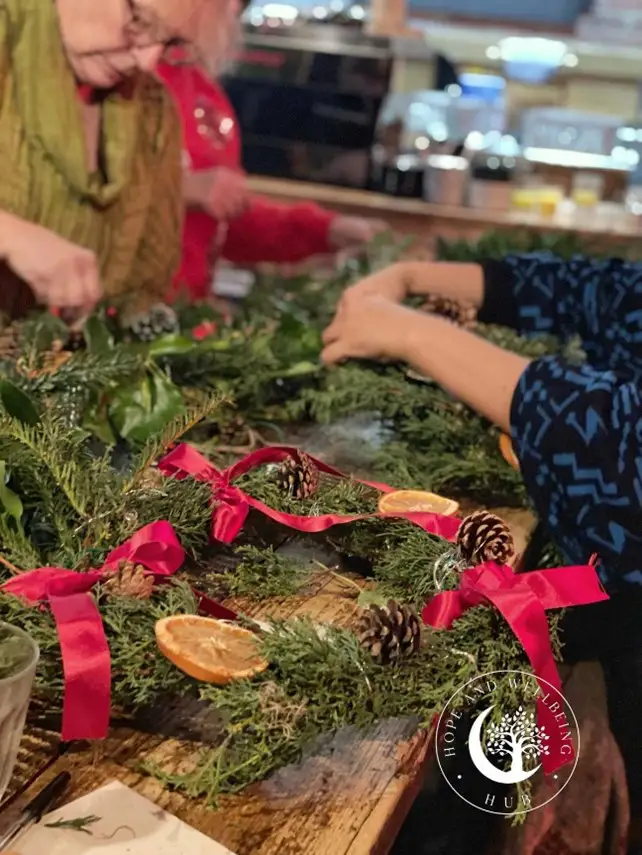 wreath making at the Hope and Wellness hub